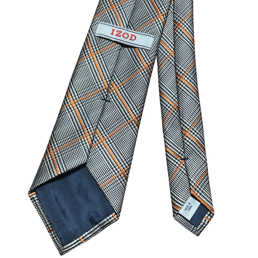 Izod tie distinct orange and gray plaid pattern